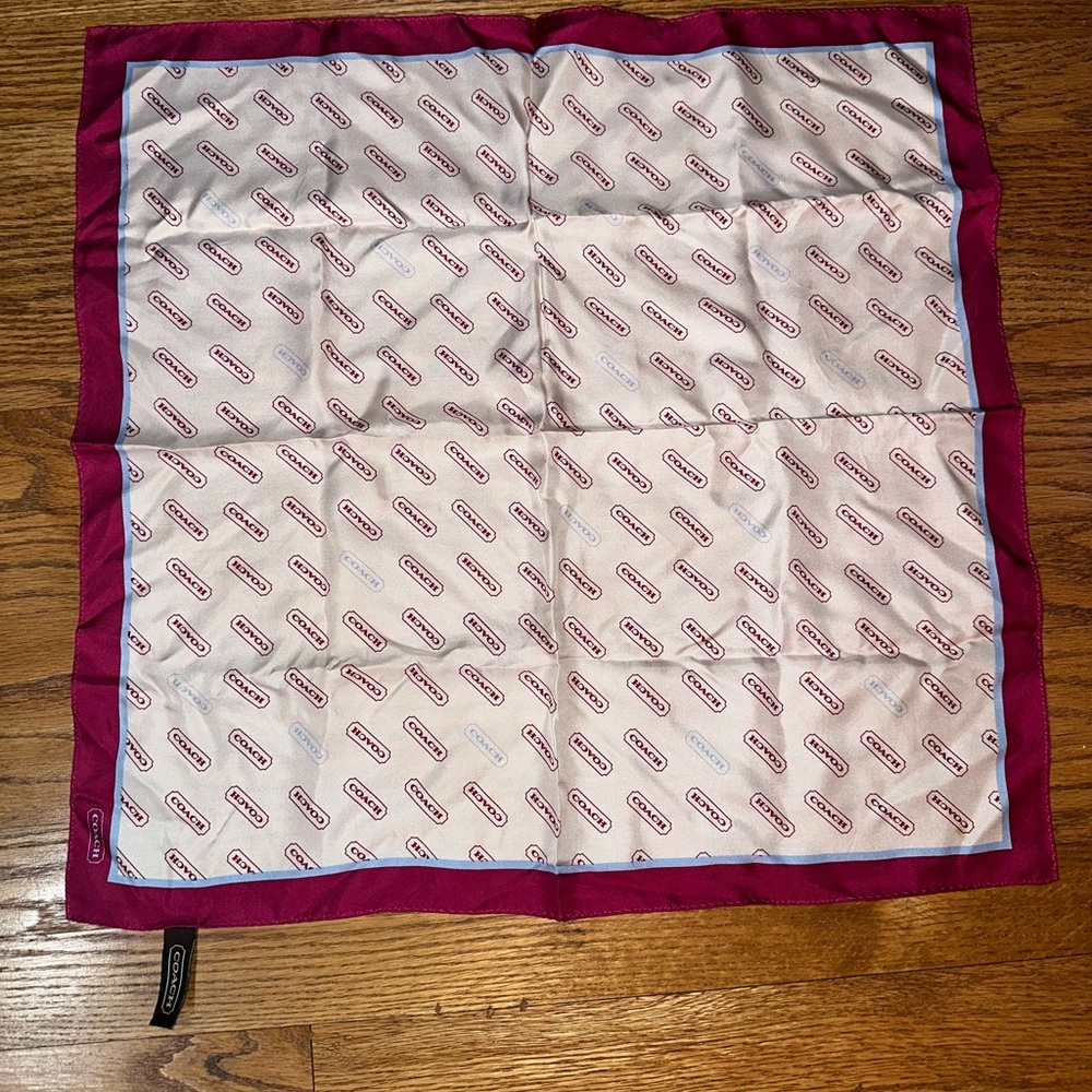 NWOT Coach Magenta and White Silky Satiny Logo Scarf